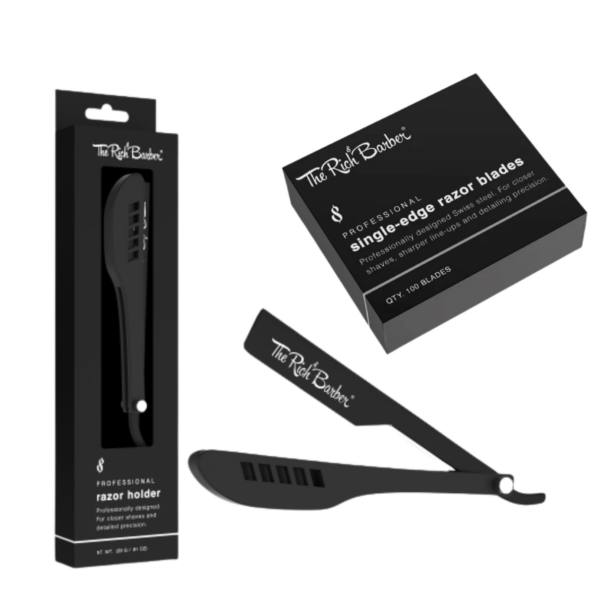 Straight Edge Razor Holder + 100 PK Blades Bundle The Rich Barber