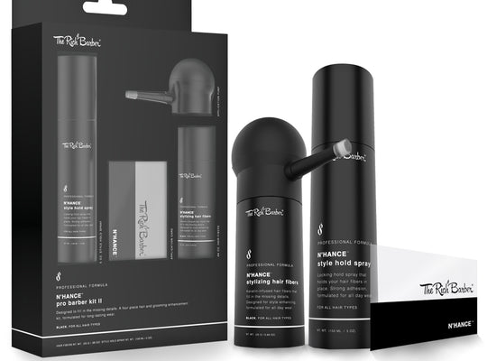 N'hance™ Pro Barber Kit II - 4-in-1 Hair Building Fibers, Hold Spray & Application Set