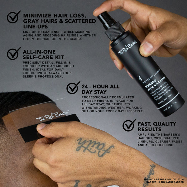 N'hance™ Pro Barber Kit II - 4-in-1 Hair Building Fibers, Hold Spray & Application Set